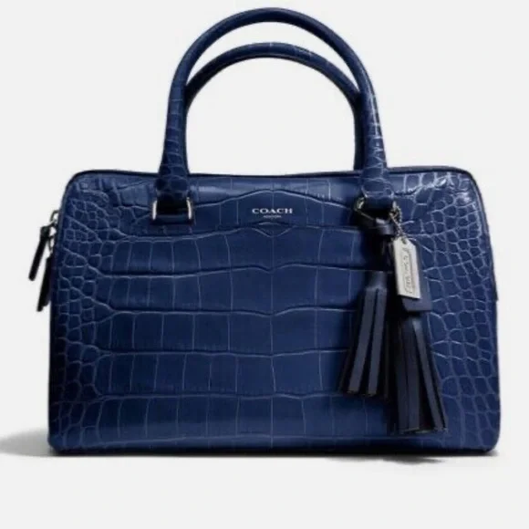 Coach Legacy Haley Satchel Exotic Croc-Embossed Leather 25324 Bag Navy/Sliver - Picture 1 of 12